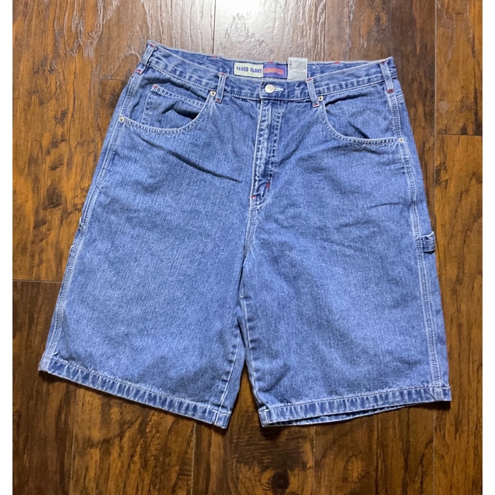 Vintage Faded Glory Carpenter Denim Shorts Mens 36 Blue Jean Baggy 90s